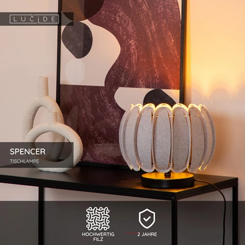 Lucide SPENCER - Tischlampe - Ø 30 cm - 1xE27 - Grau - USP